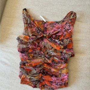 Floral print free people tie front top keyhole cut out